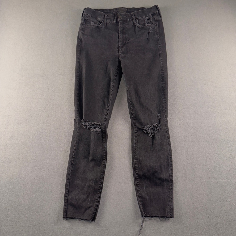 Mother The Looker Ankle Fray Jeans Guilty as Sin Black Distressed 28 1431-180